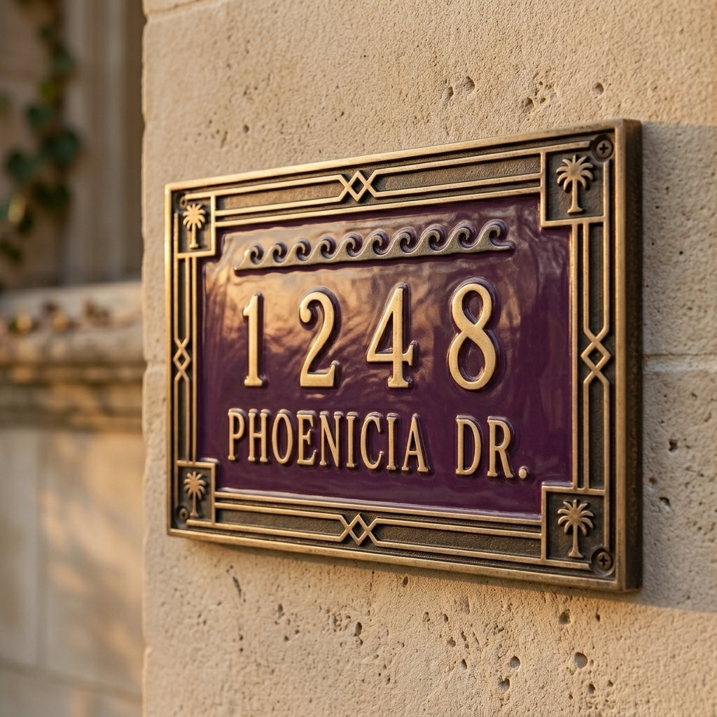 Phoenicia Meridian Cast Aluminum Address Plaque – Personalized Handmade House Sign
