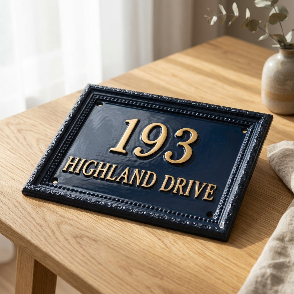 Hausnummernschild aus Aluminiumguss – Traditionelles Adressschild
