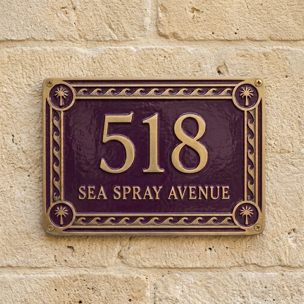 Phoenicia Waves Hausnummernschild aus Aluminiumguss – personalisiertes, handgefertigtes Hausschild