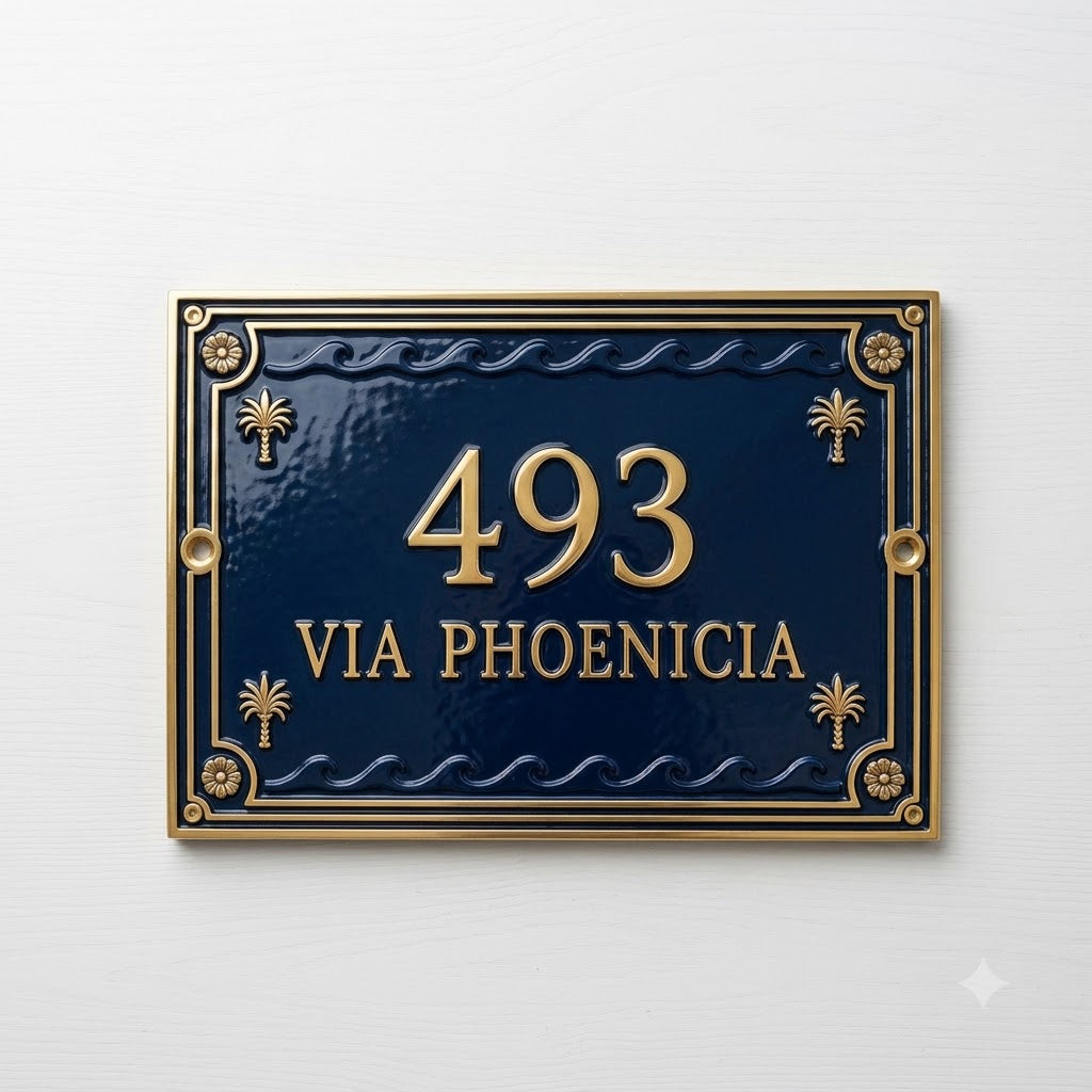 Phoenicia Heritage Hausnummernschild aus Gusseisen – Handgefertigtes, individuelles Hausschild