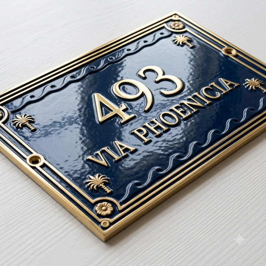Phoenicia Heritage Hausnummernschild aus Gusseisen – Handgefertigtes, individuelles Hausschild