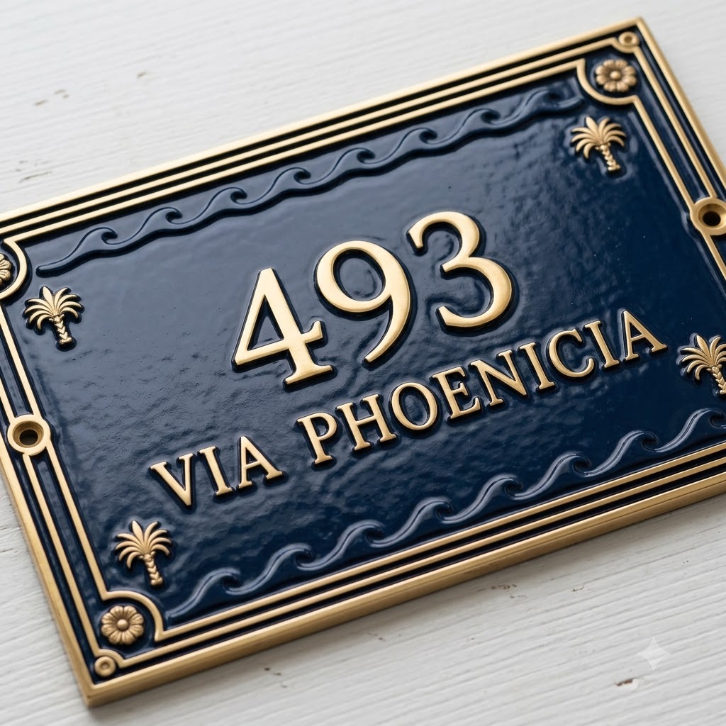Phoenicia Heritage Hausnummernschild aus Gusseisen – Handgefertigtes, individuelles Hausschild