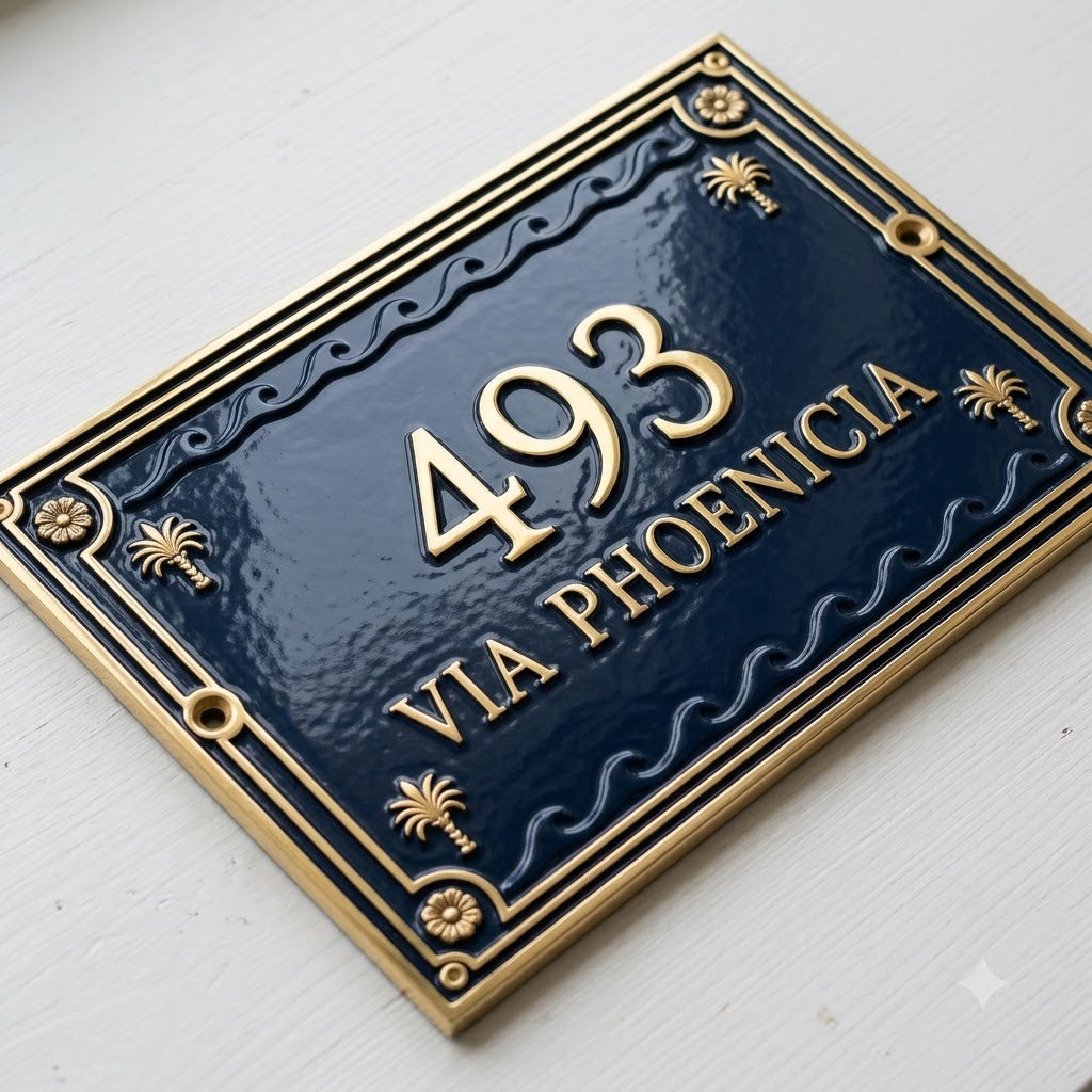 Phoenicia Heritage Hausnummernschild aus Gusseisen – Handgefertigtes, individuelles Hausschild
