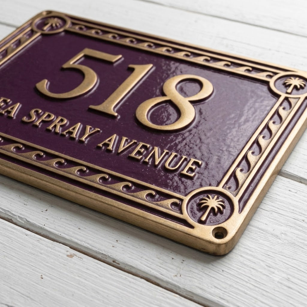 Phoenicia Waves Hausnummernschild aus Aluminiumguss – personalisiertes, handgefertigtes Hausschild