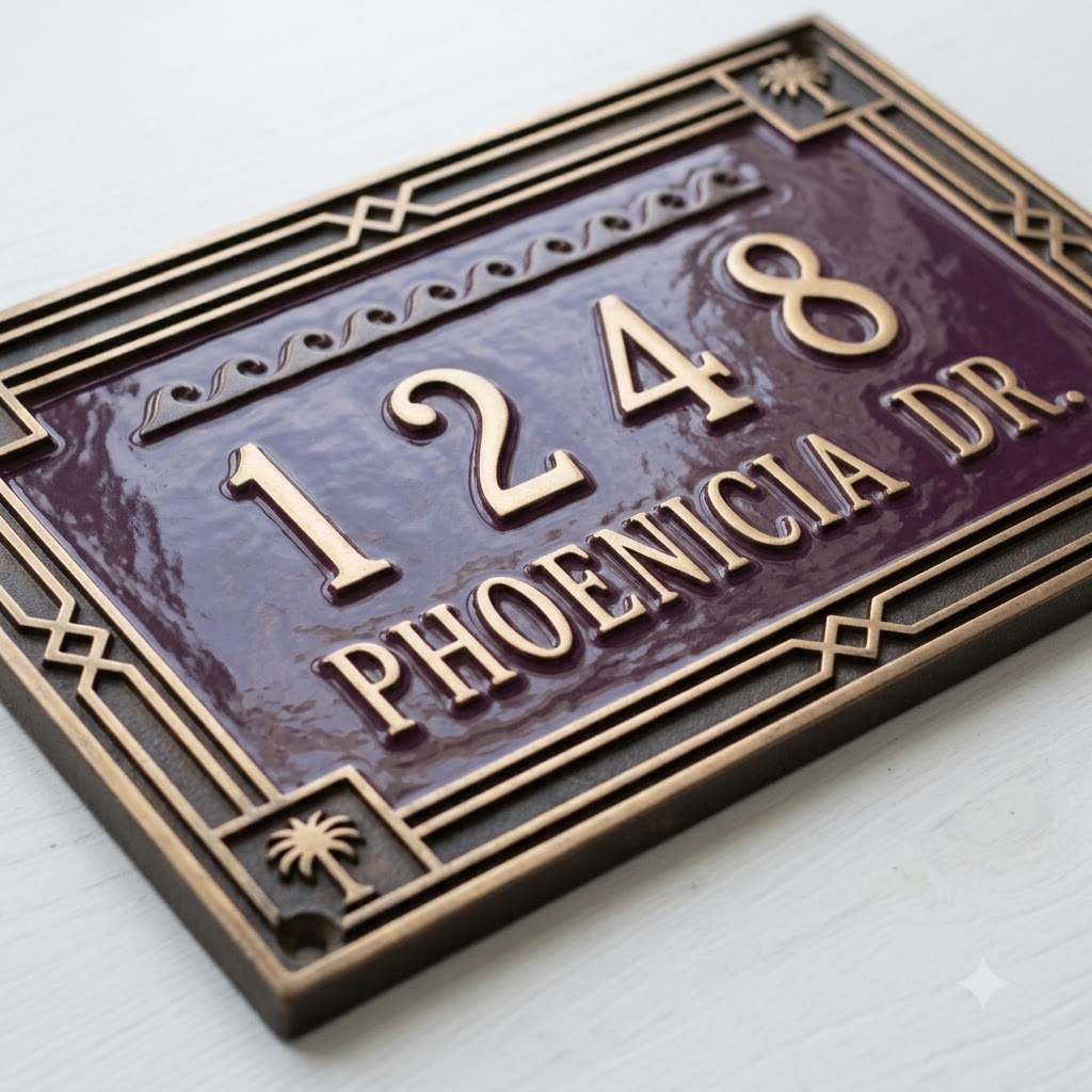 Phoenicia Meridian Cast Aluminum Address Plaque – Personalized Handmade House Sign