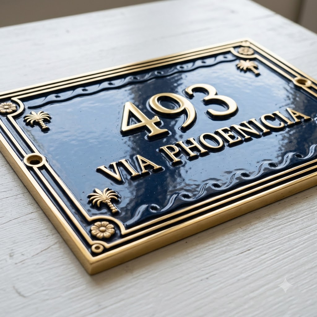 Phoenicia Heritage Hausnummernschild aus Gusseisen – Handgefertigtes, individuelles Hausschild