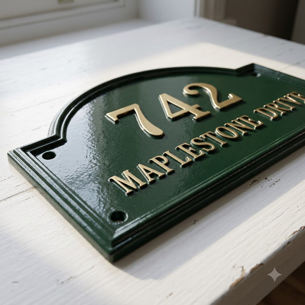 Heritage Arch Cast Aluminum Address Plaque – Personalized Handmade House Sign