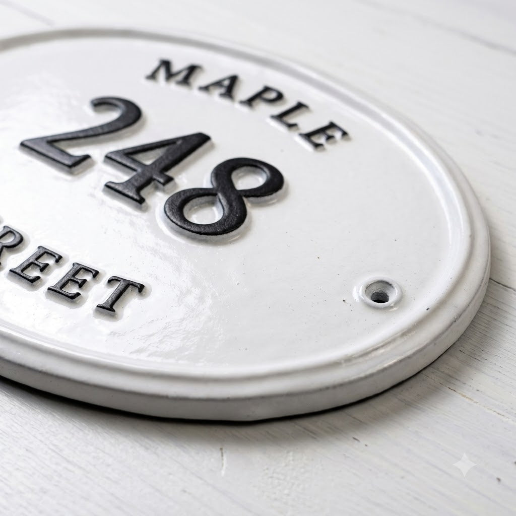 The Maple Oval – Klassisches Adressschild aus Aluminiumguss
