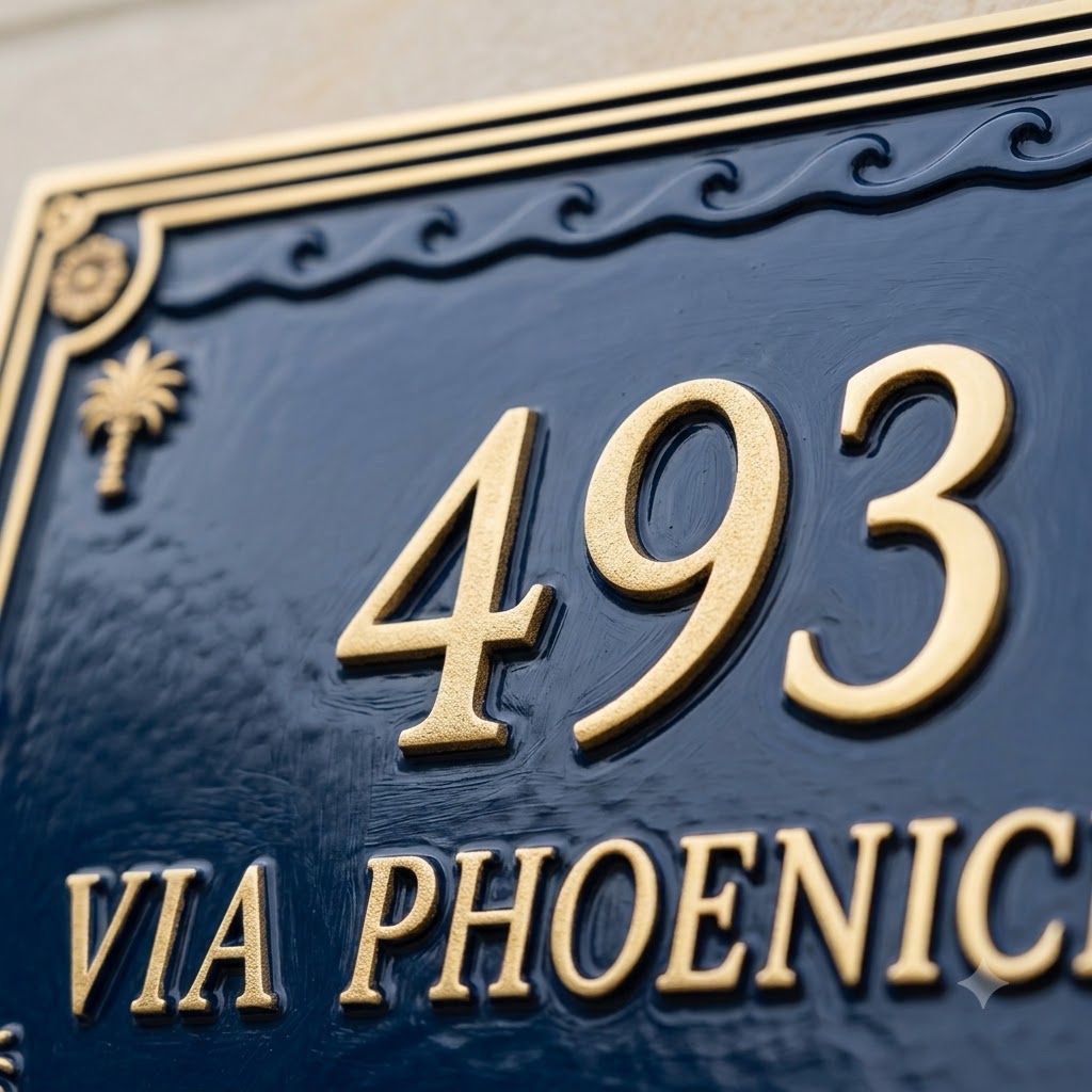 Phoenicia Heritage Hausnummernschild aus Gusseisen – Handgefertigtes, individuelles Hausschild