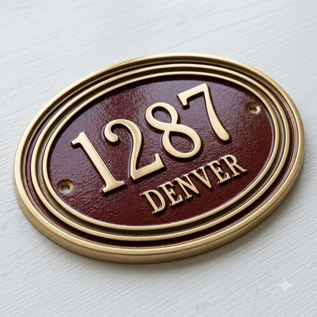 Oval Cast Aluminum House Number Plaque, Custom Address Sign, Raised Metal Numbers, Classic Vintage Door Sign