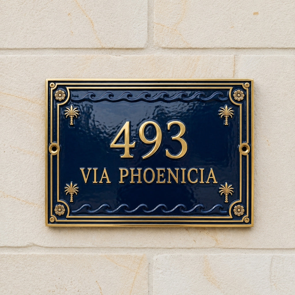 Phoenicia Heritage Hausnummernschild aus Gusseisen – Handgefertigtes, individuelles Hausschild